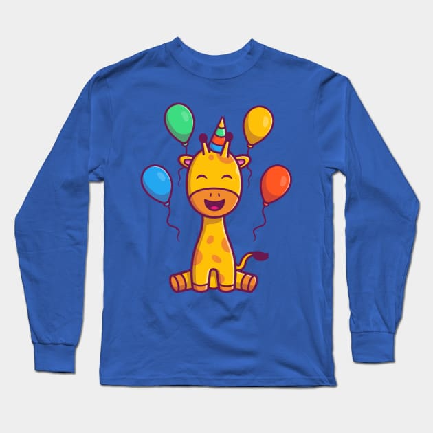 Cute Giraffe Birthday Party Cartoon Long Sleeve T-Shirt by Catalyst Labs